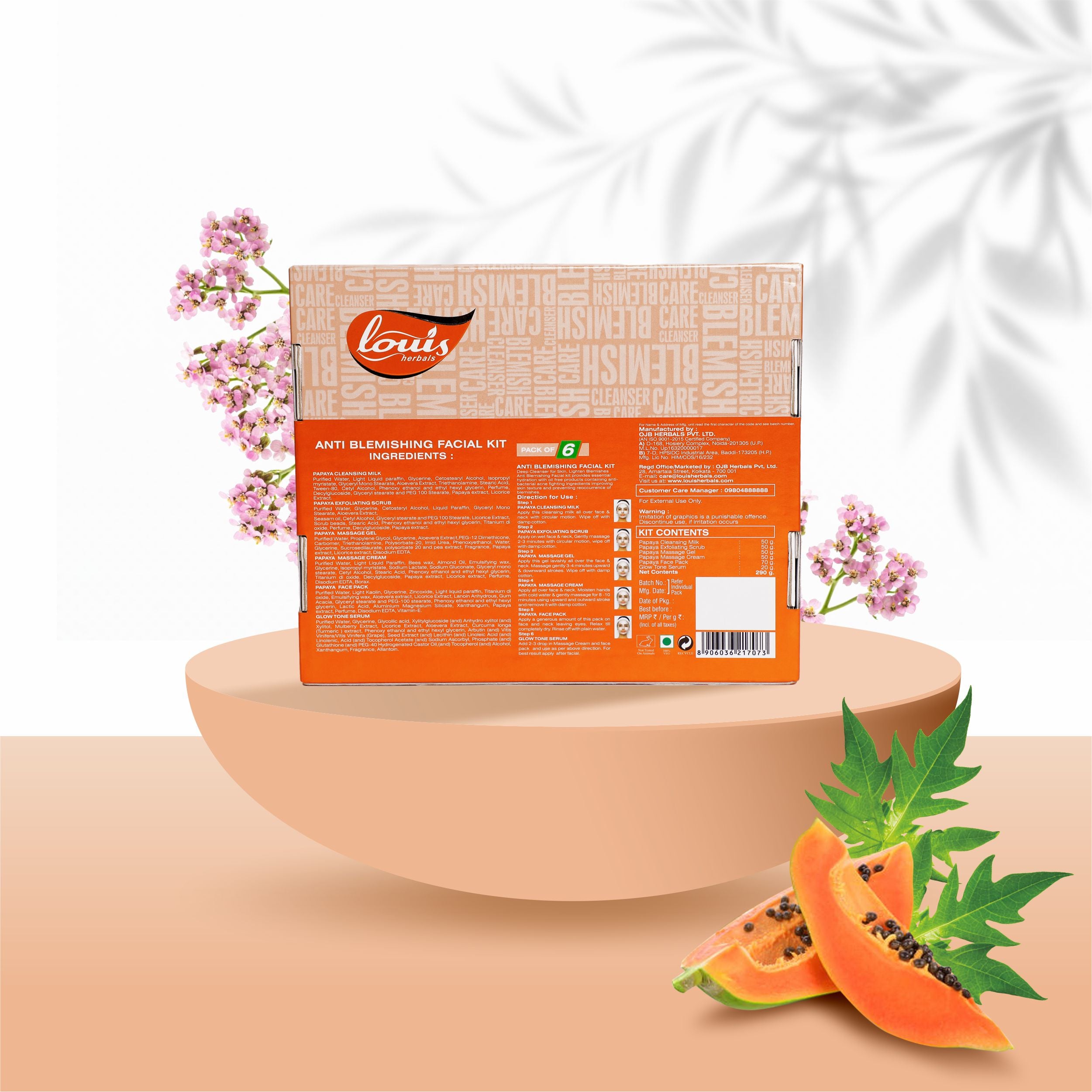 Louis Herbals Papaya Anti-Blemishing Facial Kit six-step herbal skincare routine for radiant skin