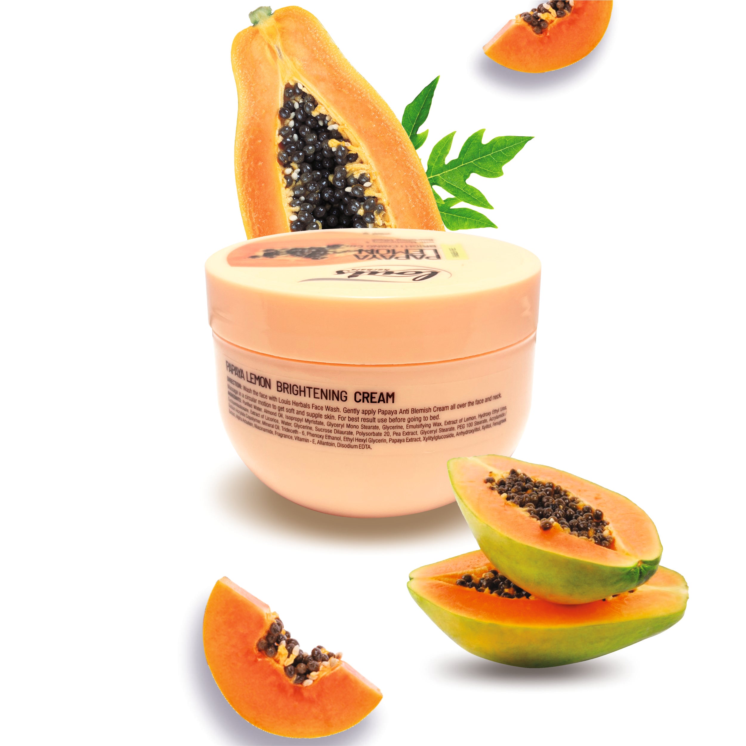 Papaya Lemon Brightening Cream rich in papaya extract, lemon, vitamin E for glowing skin-Louis Herbals