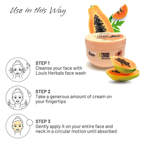 Usage Instruction of Louis Herbals brightening cream packaging with antioxidant-rich ingredients