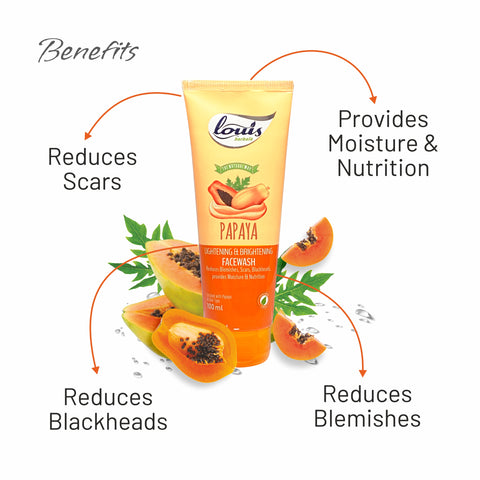 Papaya Lightening & Brightening Face Wash benefits – brightens skin tone, removes dead skin cells, restores natural glow