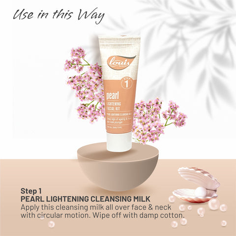 Applying Louis Herbals Pearl Lightening Cleansing Milk – gently cleanses face and neck with circular motion