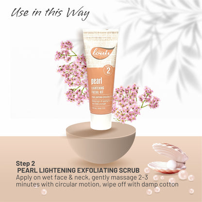 Using Louis Herbals Pearl Lightening Exfoliating Scrub – massaging in circular motion to remove dead skin cells