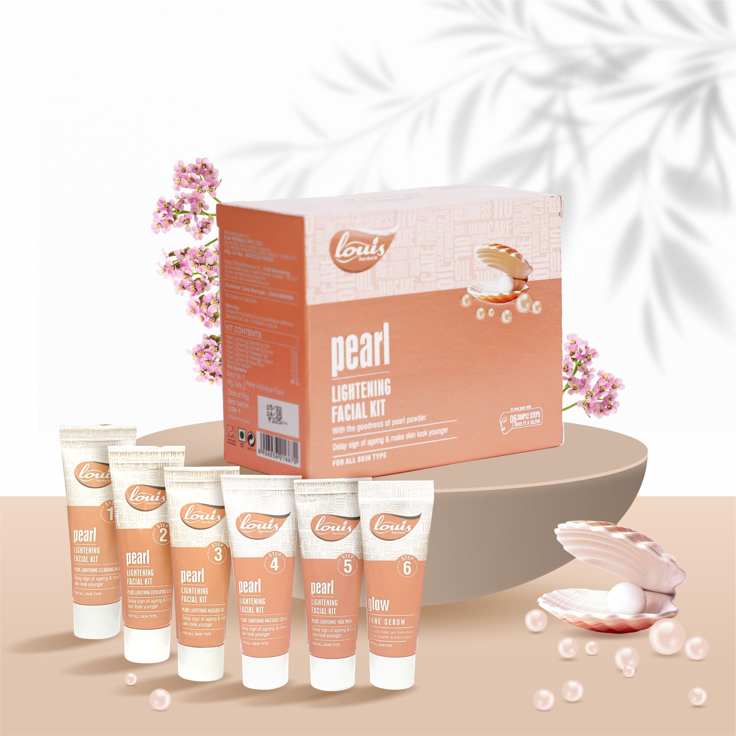 Louis Herbals Pearl Lightening Facial Kit – enriched with pearl powder for glowing, youthful skin