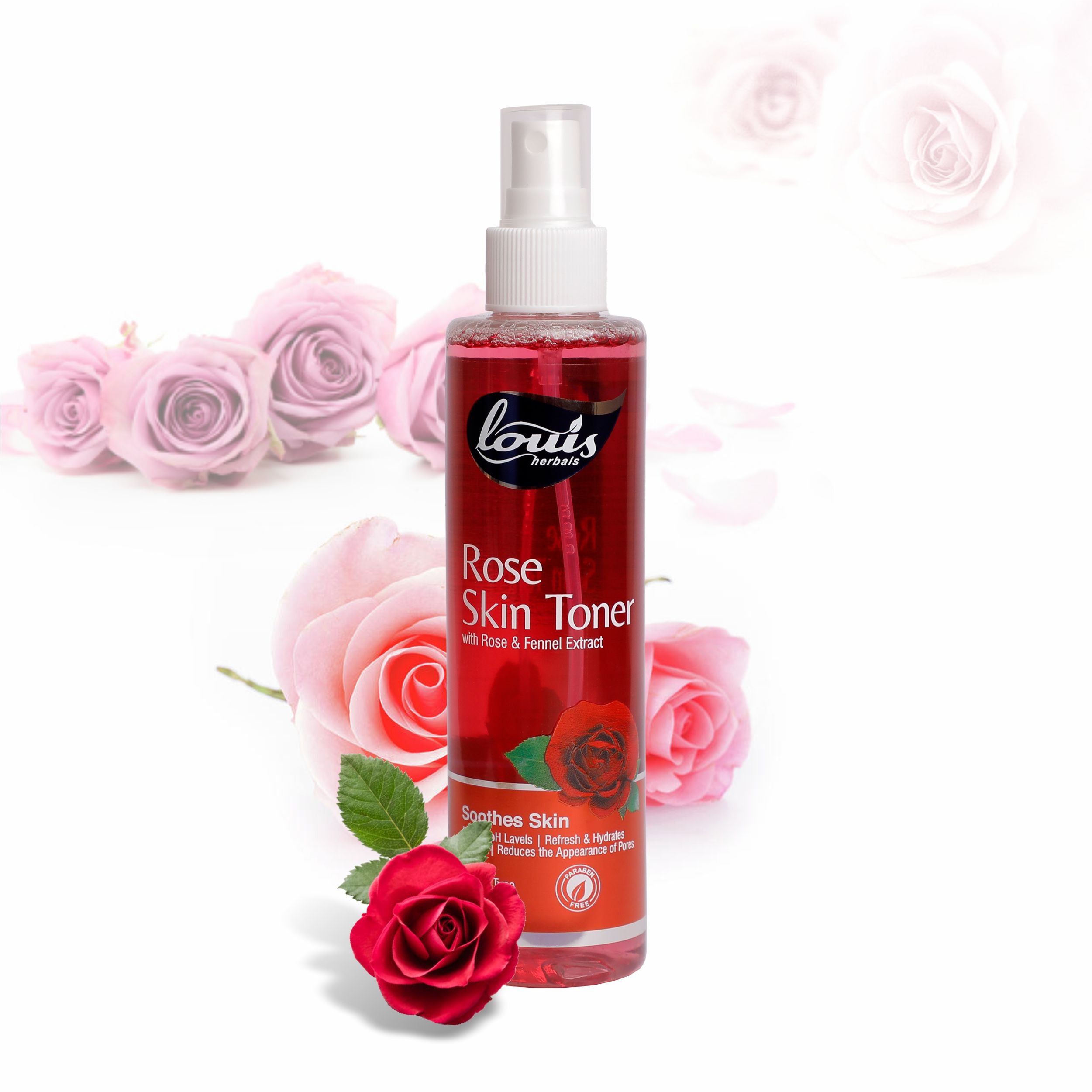 Louis Herbals Rose Skin Toner with rose extract, tulsi extract and fennel extract for hydrated, balanced skin