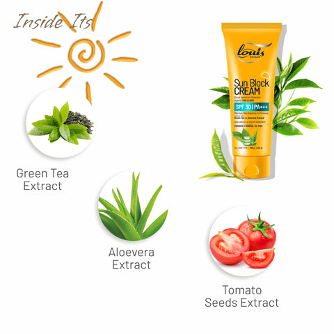 Louis Herbals Sun Block Cream SPF 30 enriched with carrot, turmeric, and Kakadu plum extracts