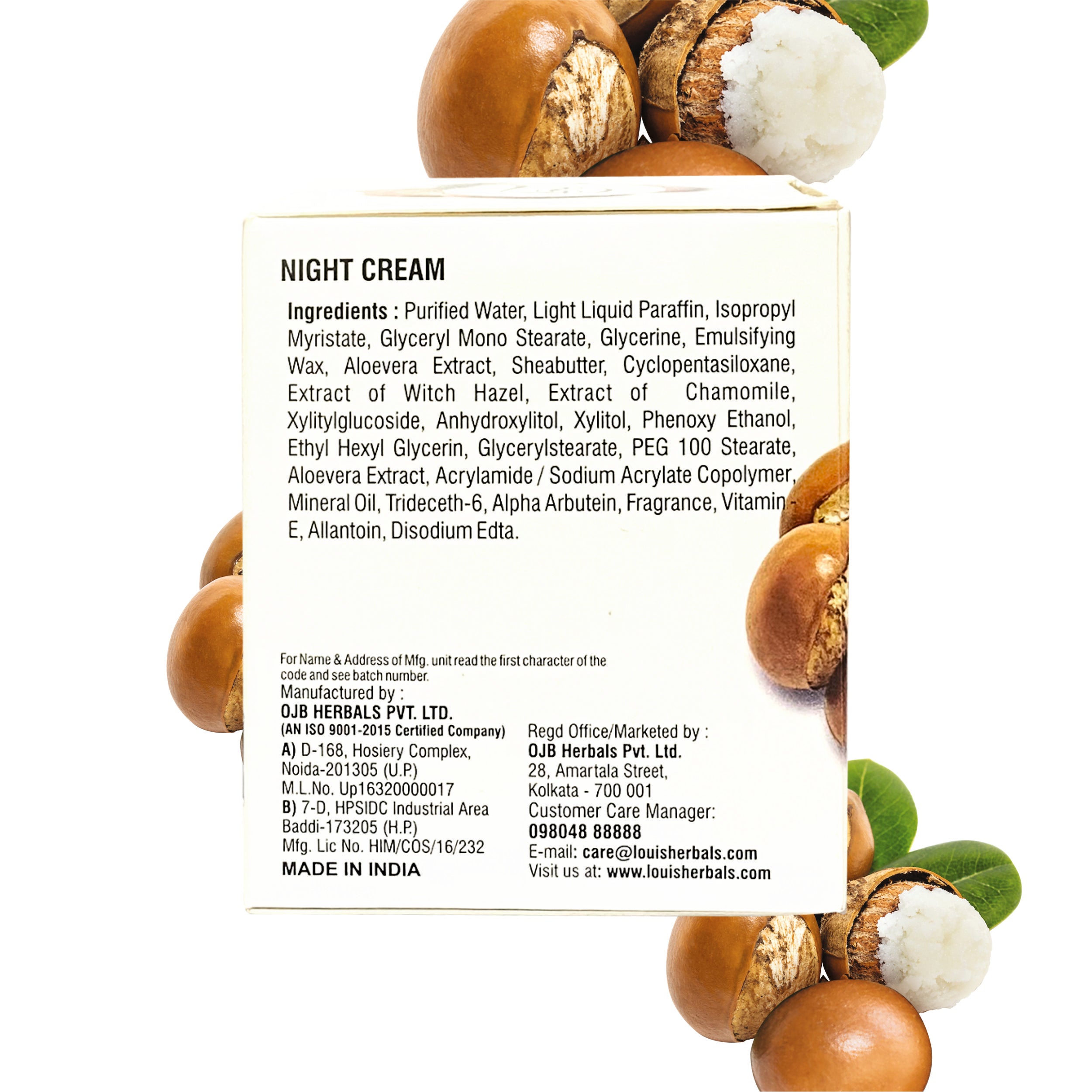 Louis Herbals Simnight Night Cream packaging displaying product details and usage instructions