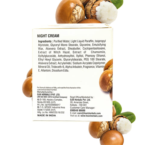 Louis Herbals Simnight Night Cream packaging displaying product details and usage instructions
