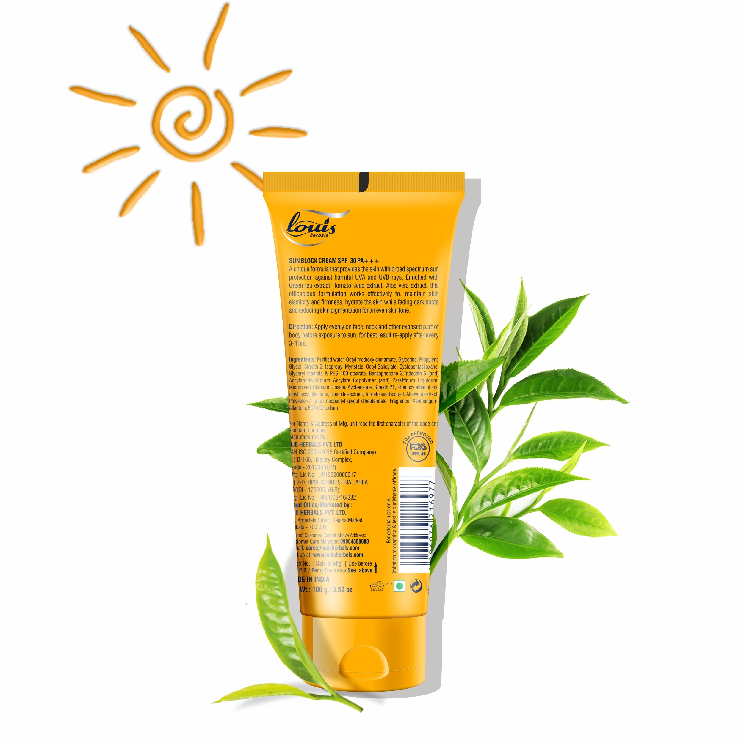 Louis Herbals Sun Block Cream SPF 30 suitable for daily use with herbal extracts