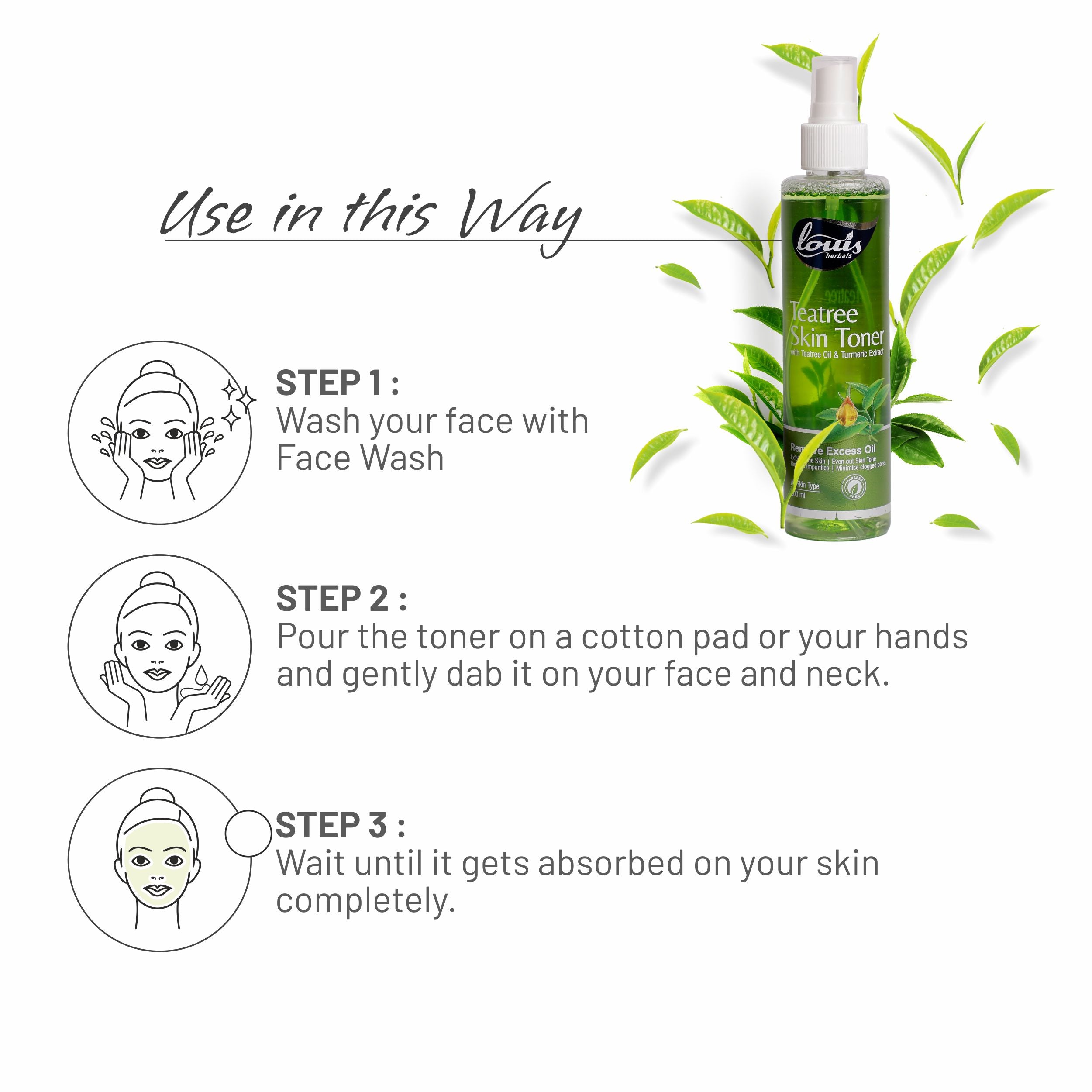 “Louis Herbals Tea Tree Skin Toner usage instructions step-by-step apply after cleansing for refreshed skin
