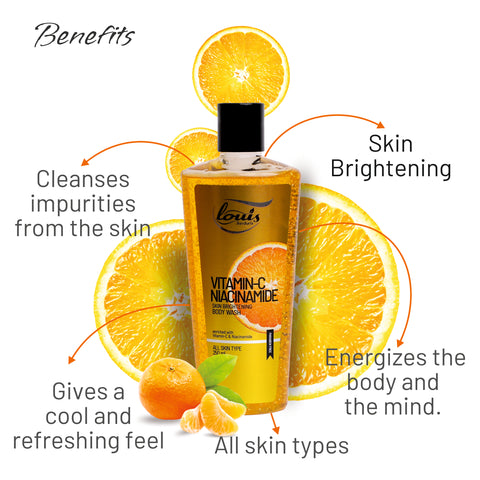 Vitamin C & Niacinamide Body Wash benefits – brightens dull skin, evens tone, hydrates and nourishes naturally