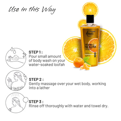 ouis Herbals Body Wash usage guide – pour, lather, massage, and rinse for refreshed glowing skin