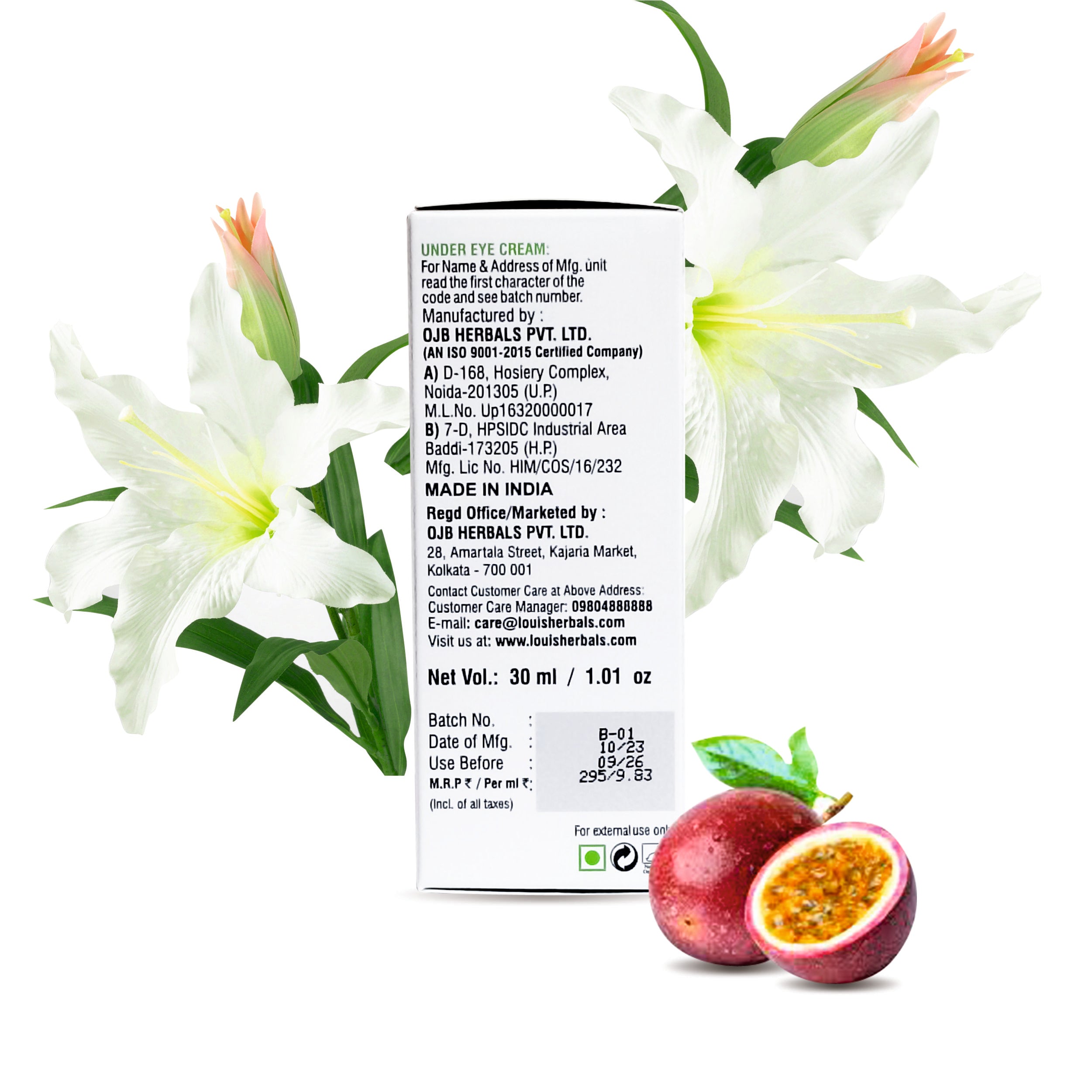 Louis Herbals Vitamin E Under Eye Cream with Passion Fruit & Lily – Reduces Dark Circles and Puffiness
