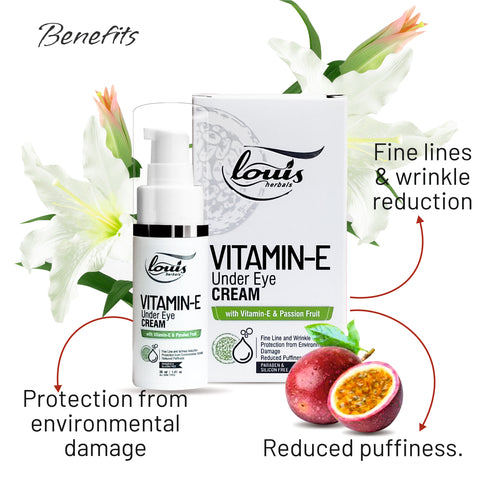 Louis Herbals Vitamin E Under Eye Cream with Passion Fruit & Lily – Reduces Dark Circles and Puffiness